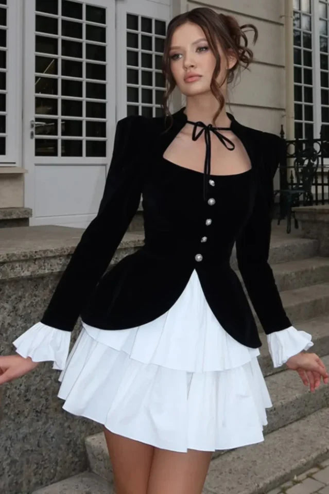 Eveline Velvet Tiered Mini Dress