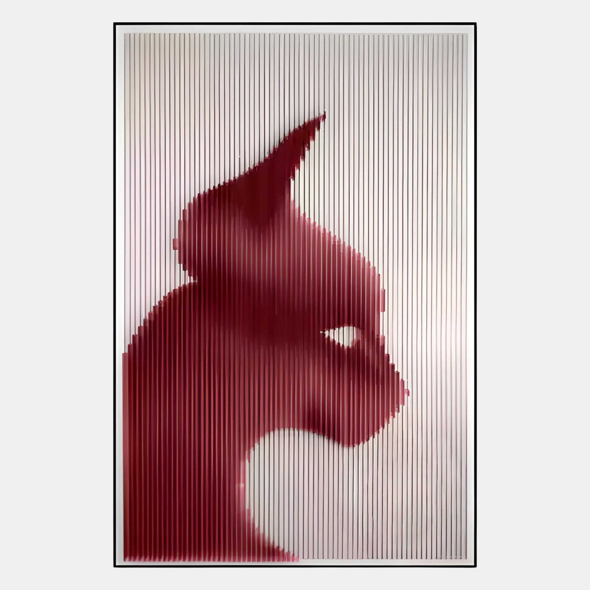 Panthra Crimson Red Acrylic Stripe 3D Wall Art by Giant Sculptures featuring a panther silhouette in deep crimson tones formed by vertical acrylic ribs within a slim aluminium frame.