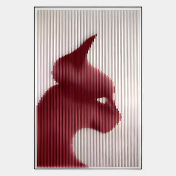 Panthra Crimson Red Acrylic Stripe 3D Wall Art by Giant Sculptures featuring a panther silhouette in deep crimson tones formed by vertical acrylic ribs within a slim aluminium frame.