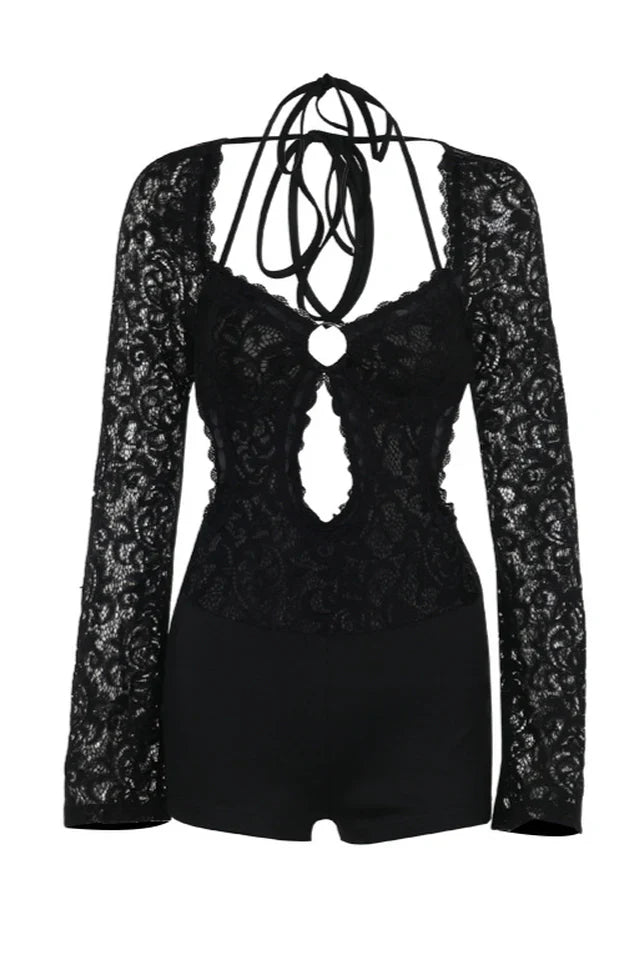 Adela Cut-Out Halter Neck Lace Playsuit