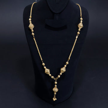 21K Long Gold Necklace – Rope Chain with Decorative Beads - Main View