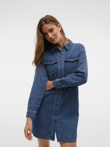 Vero Moda - Vmjennie Short Dress - Women - Medium blue denim