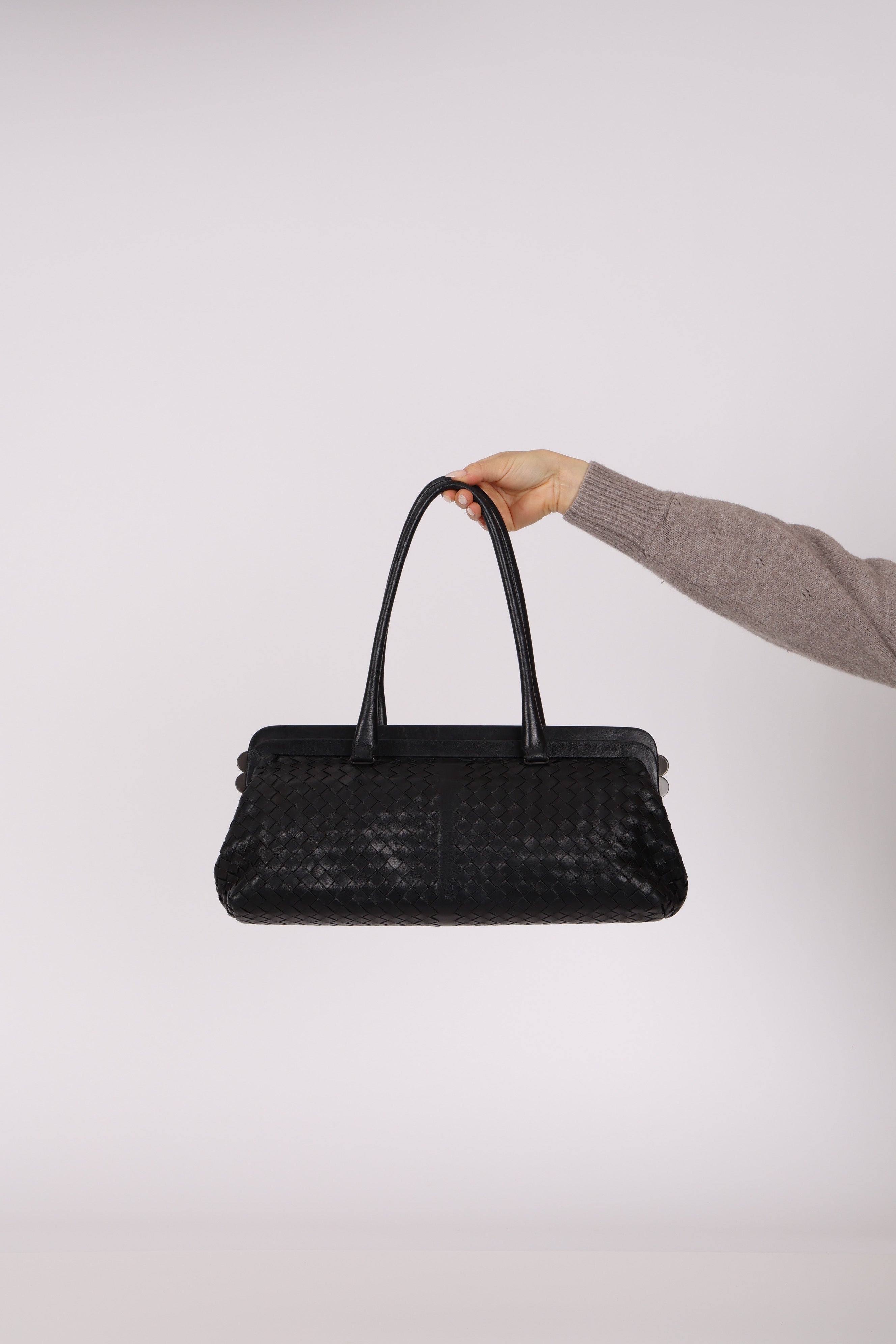 Bottega Veneta Black Intrecciato East West Frame Bag