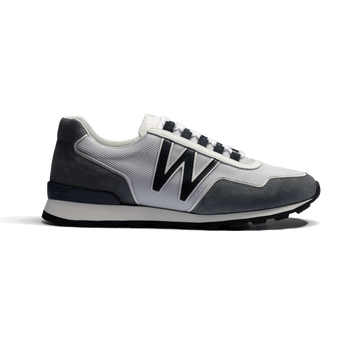 Basket On My Way Ghillies [homme Maille nylon blanc & cuir veau sport marine détails en cuir veau velours gris foncé]