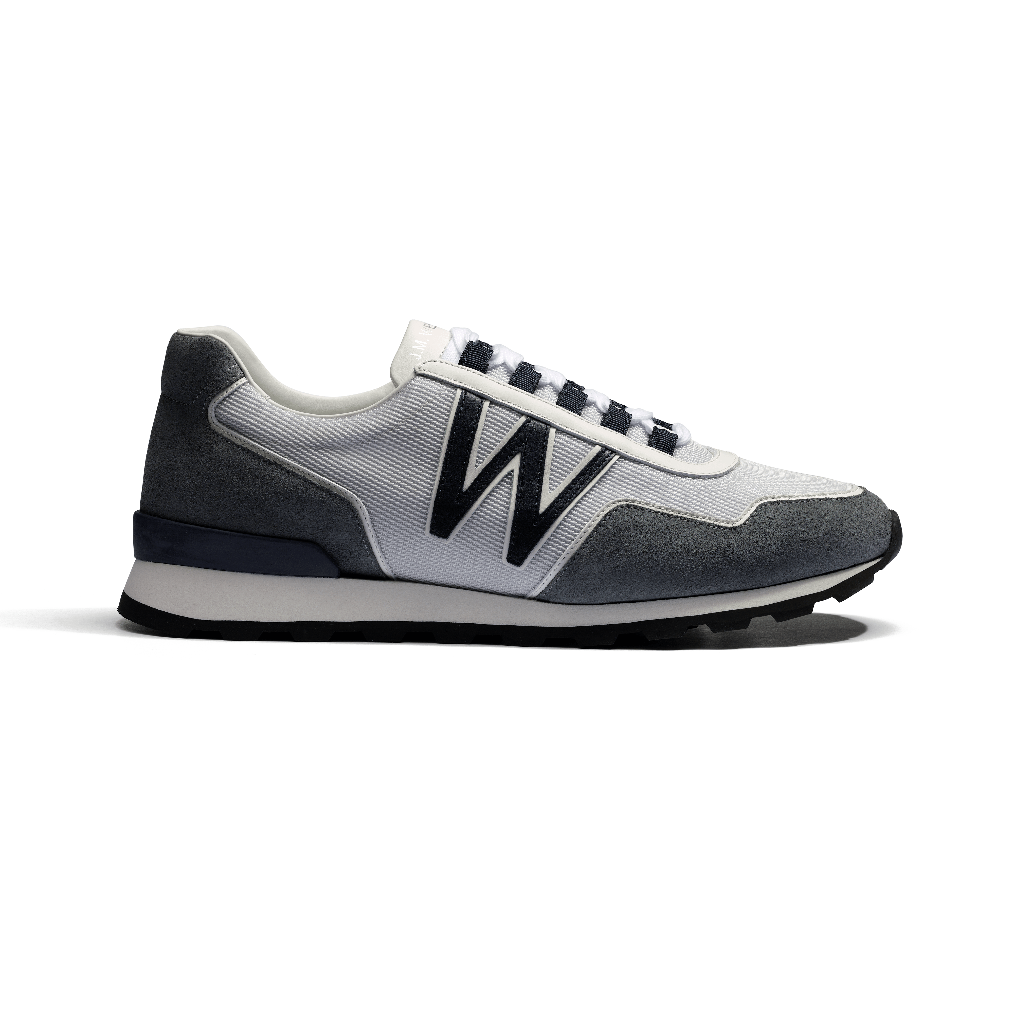 Basket On My Way Ghillies [homme Maille nylon blanc & cuir veau sport marine détails en cuir veau velours gris foncé]