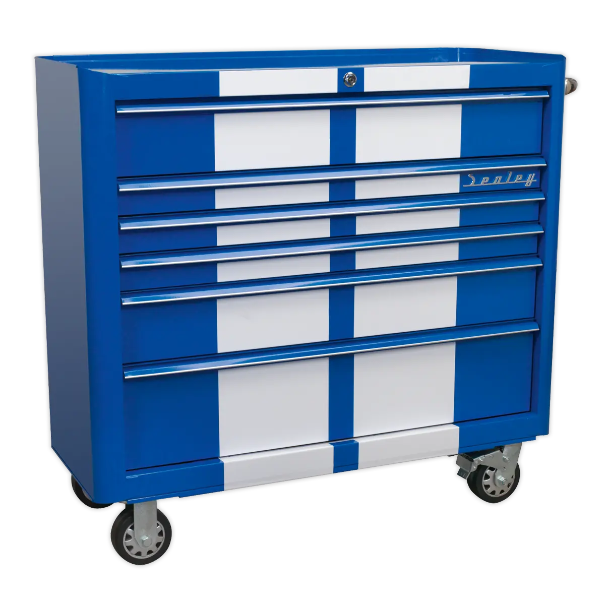 Sealey Premier™ Retro Style Wide Rollcab 6 Drawer - Blue with White Stripes Sealey