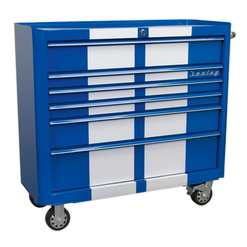 Sealey Premier™ Retro Style Wide Rollcab 6 Drawer - Blue with White Stripes Sealey