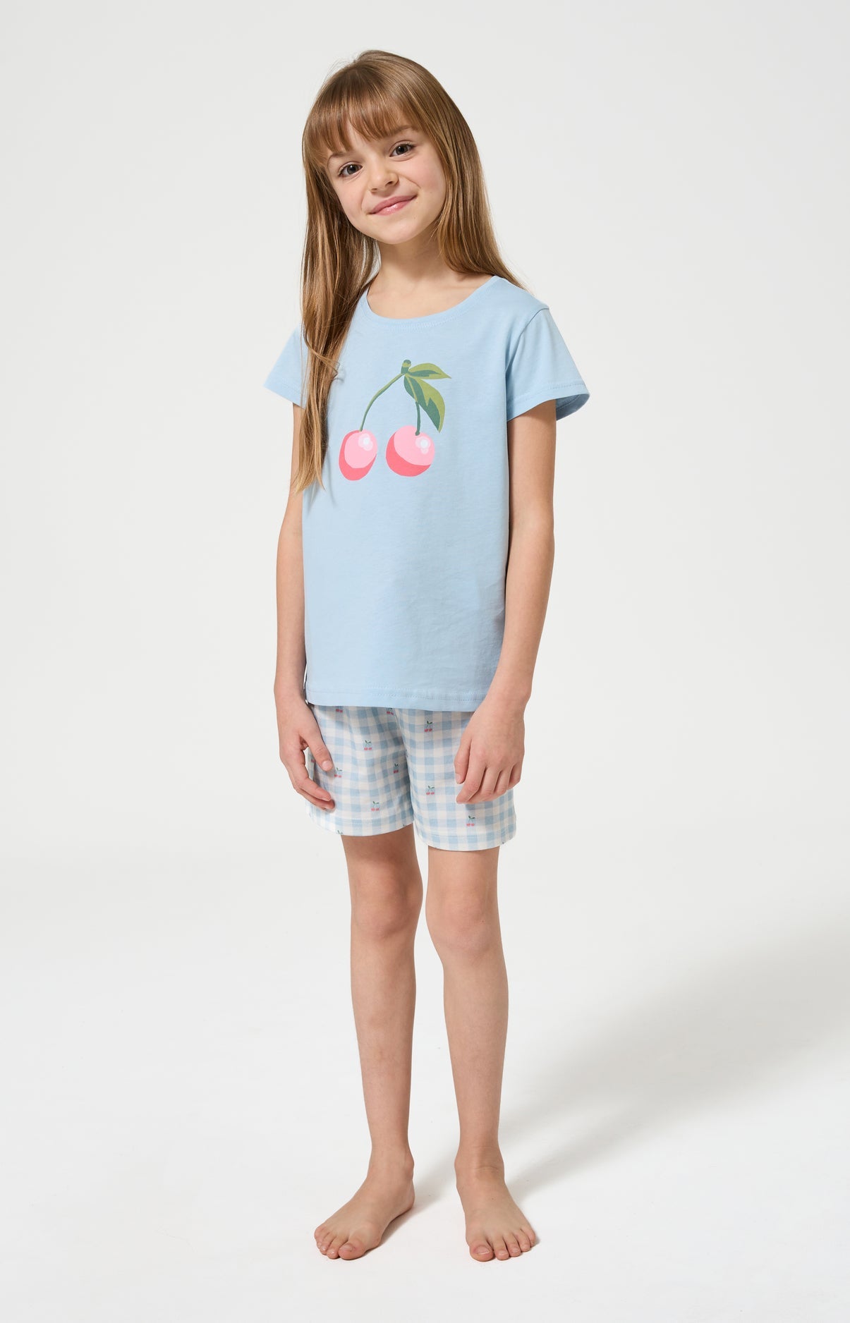 Pyjama Enfant Cherry Manches courtes Imprimé cerises roses et vertes 1