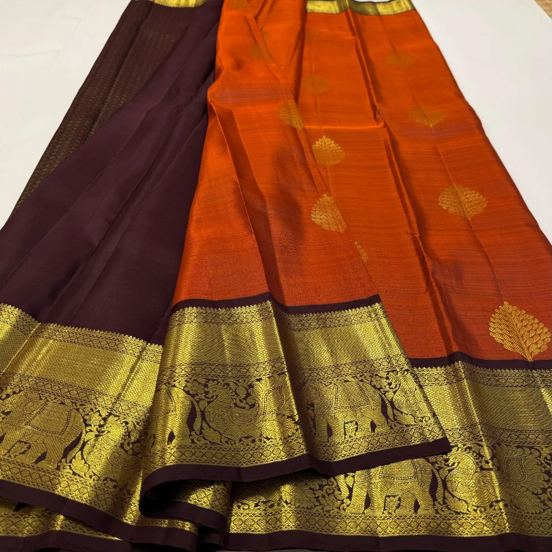 Smart Orange Pure Zari Weaving Banarasi Silk Saree With Chatoyant Blouse Piece
