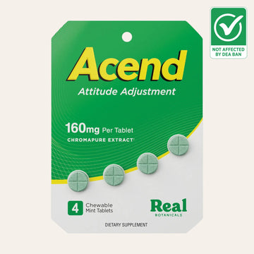 Packaging of Acend dietary supplement with green and yellow design#160mg_4ct