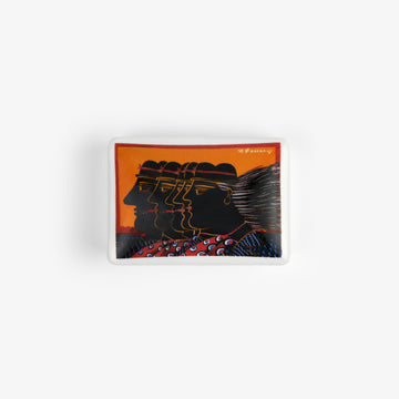 Fassianos "Friendship" Card Box featuring four overlapping black silhouettes on an orange background.