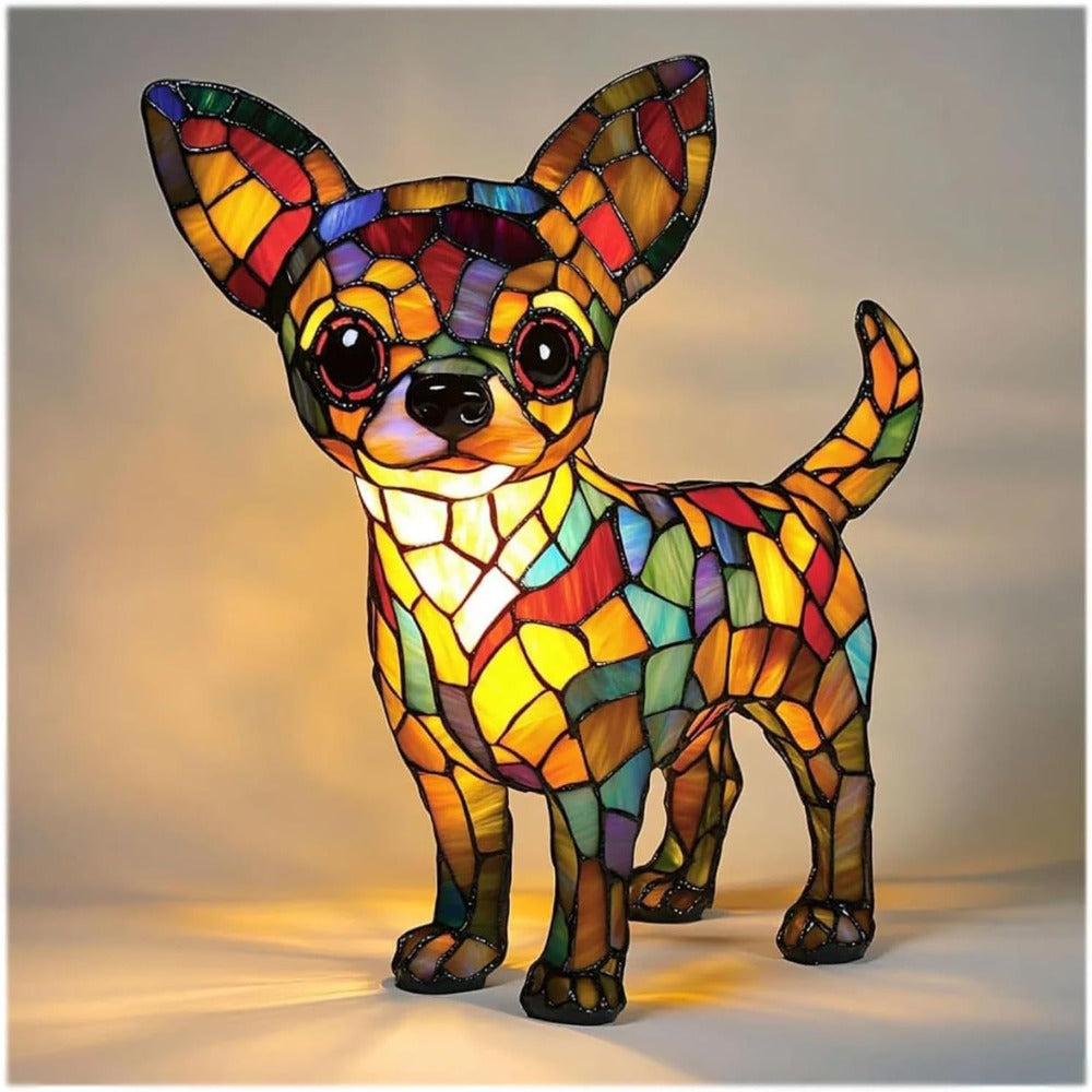 Artystyczna figurka Chihuahua z geometrycznym designem, wykonana z wysokiej jakości żywicy, o wymiarach 7, 0