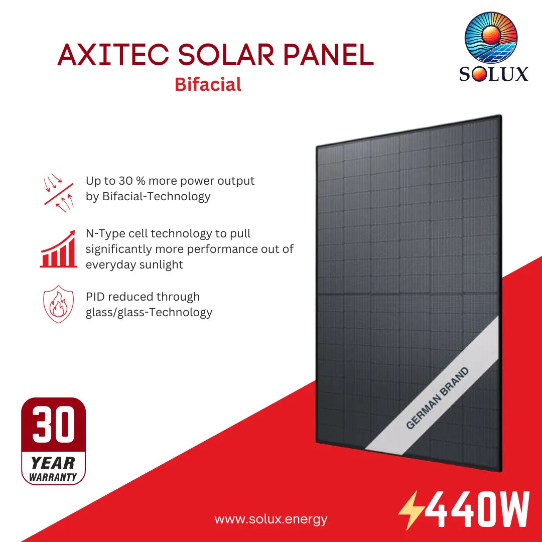 This is an image of AC-440TGB/108BB Axitec 440W Bifacial Solar Panel