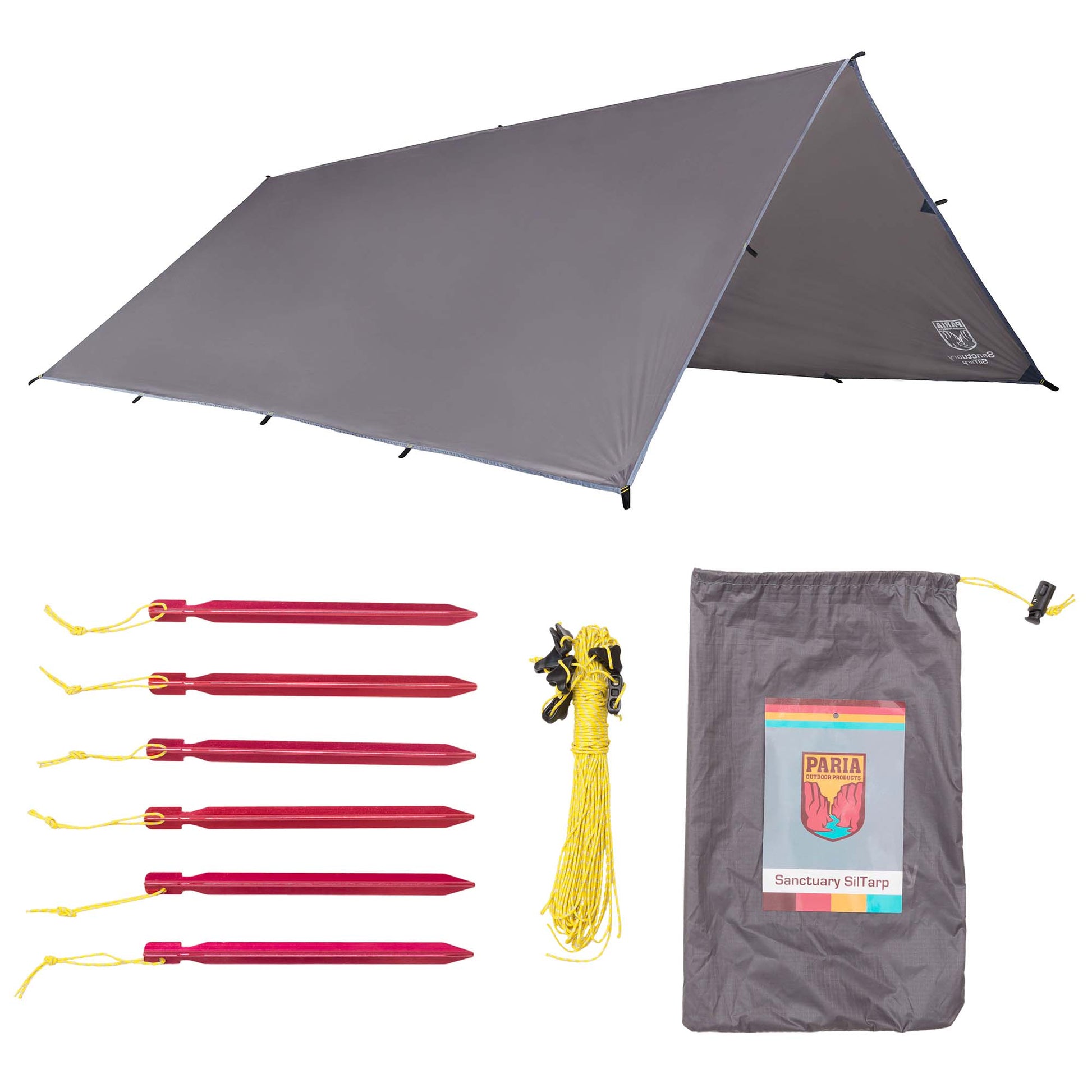 Sanctuary SilTarp | Silnylon Tarp by Paria Outdoor Products - Ultralight and Waterproof Ripstop Silnylon Rain Shelter Tarp, Guy Line and Stake Kit - Perfect for Hammocks, Camping and Backpacking