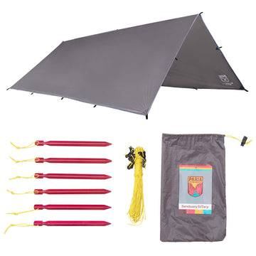 Sanctuary SilTarp | Silnylon Tarp by Paria Outdoor Products - Ultralight and Waterproof Ripstop Silnylon Rain Shelter Tarp, Guy Line and Stake Kit - Perfect for Hammocks, Camping and Backpacking
