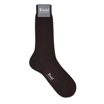 Textured Knit Cotton Short Socks in Chocolate Brown