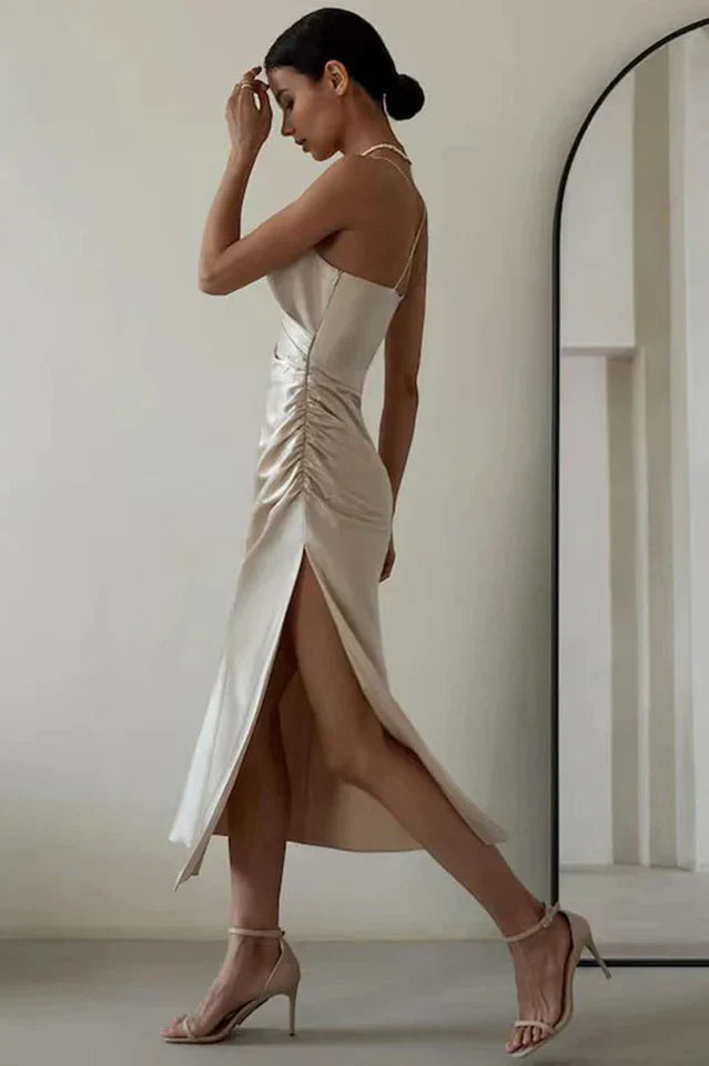 Ruched Trim High Split Cami Midi Dress