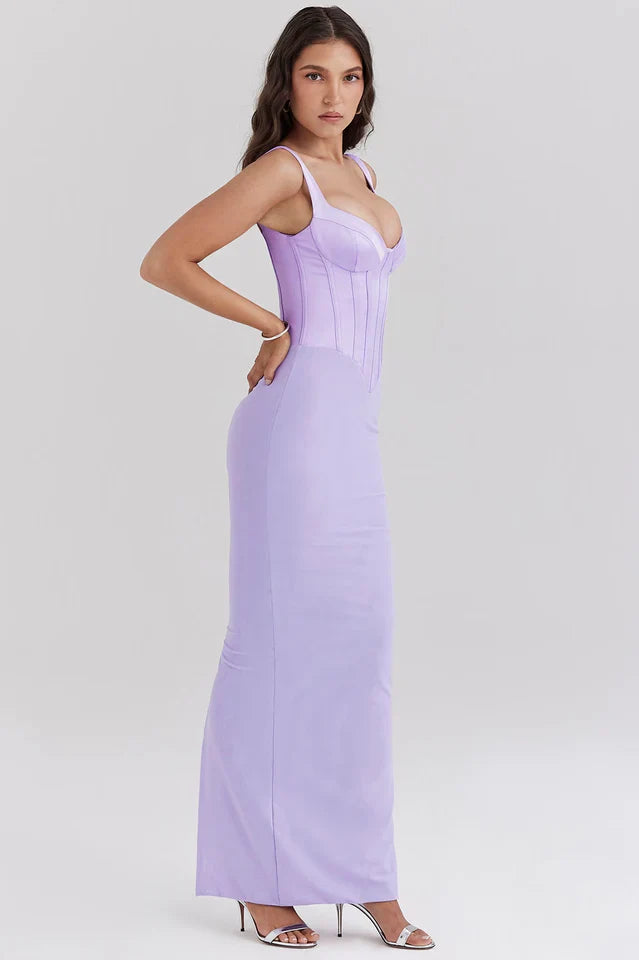 Breeze Orchid Satin Corset Maxi Dress