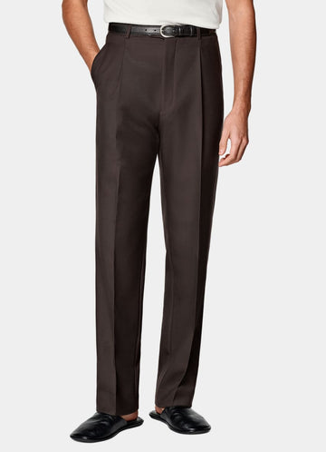 Dark Brown Wide Leg Straight Pants in Pure Wool