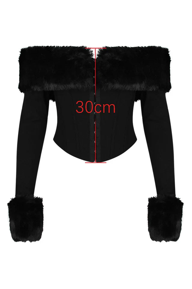 Black Faux Fur Trimmed Bustier