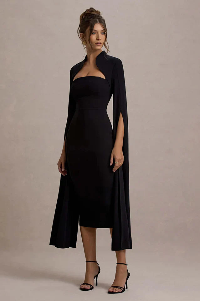 Berry Bodycon Cape-Sleeve Midi Dress