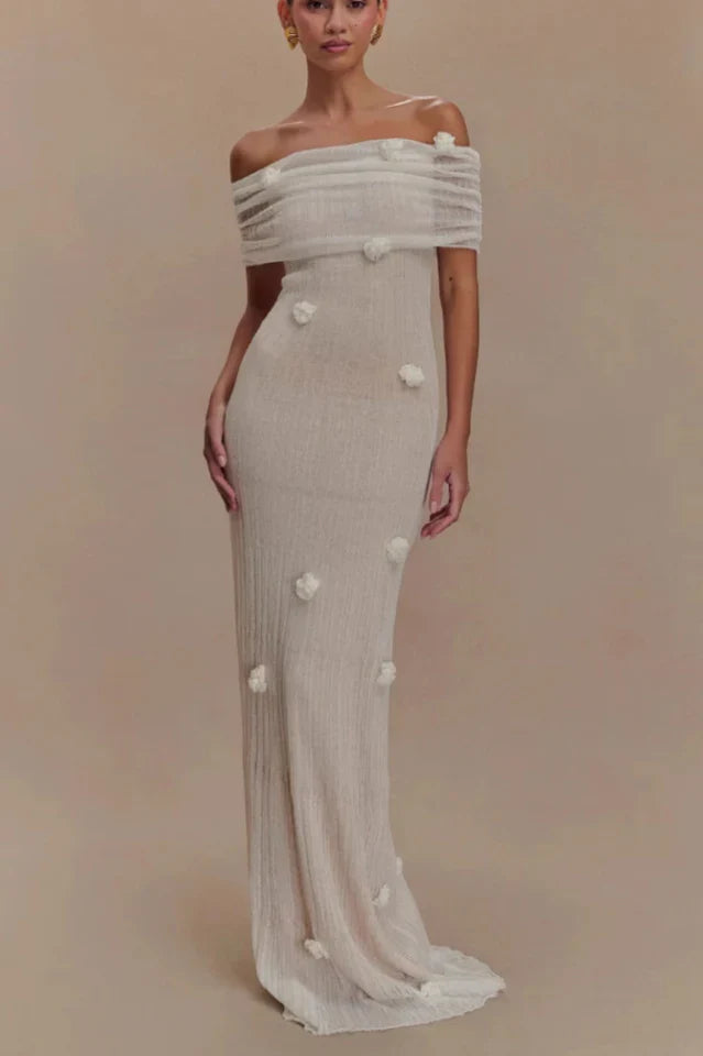 Brooke Off Shoulder Flower Knit Dress