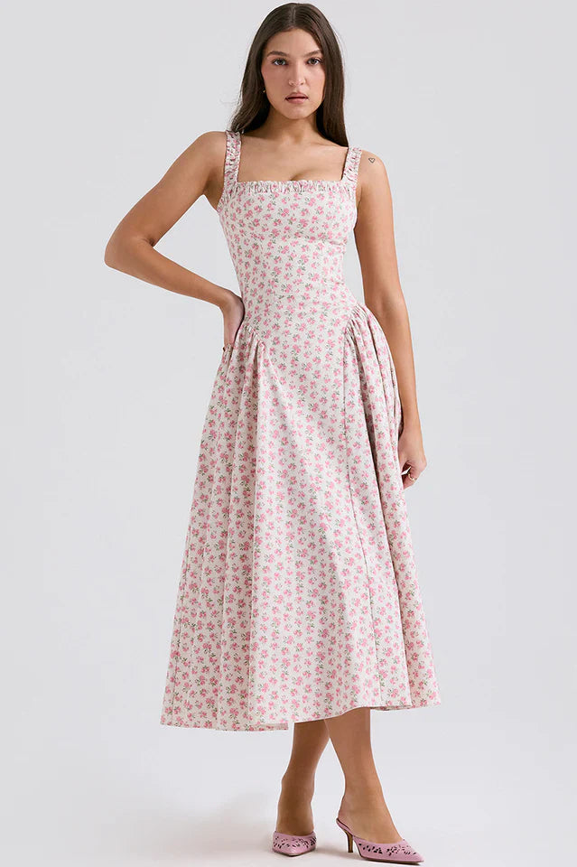 Dorothy White Rosebud Print Sundress