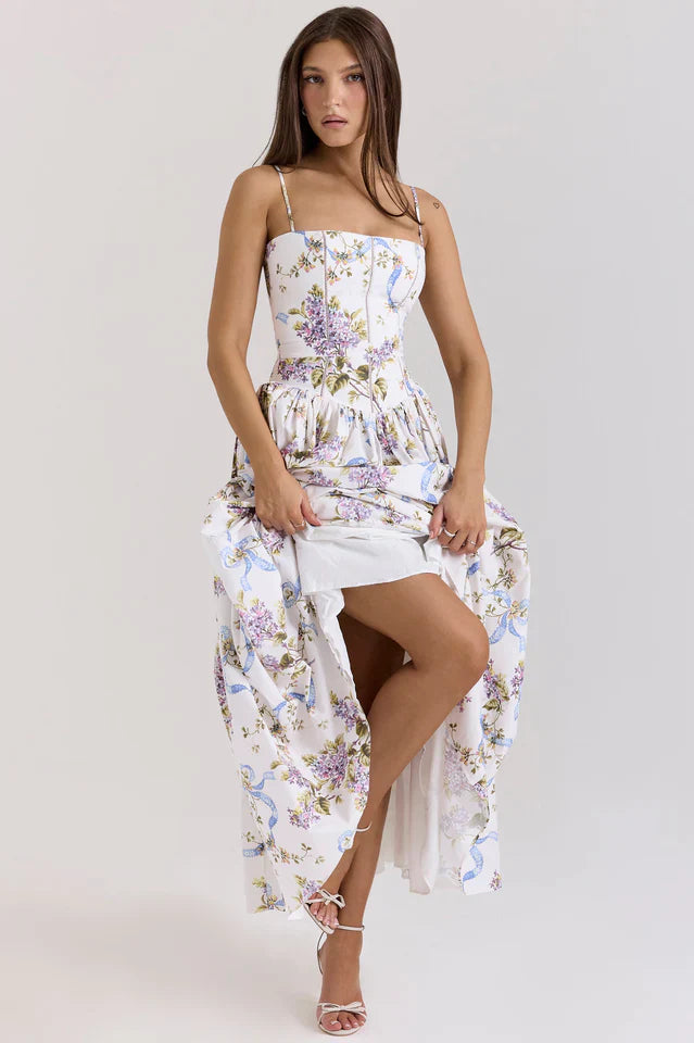 Vintage Rose Print Cotton Midi Sundress