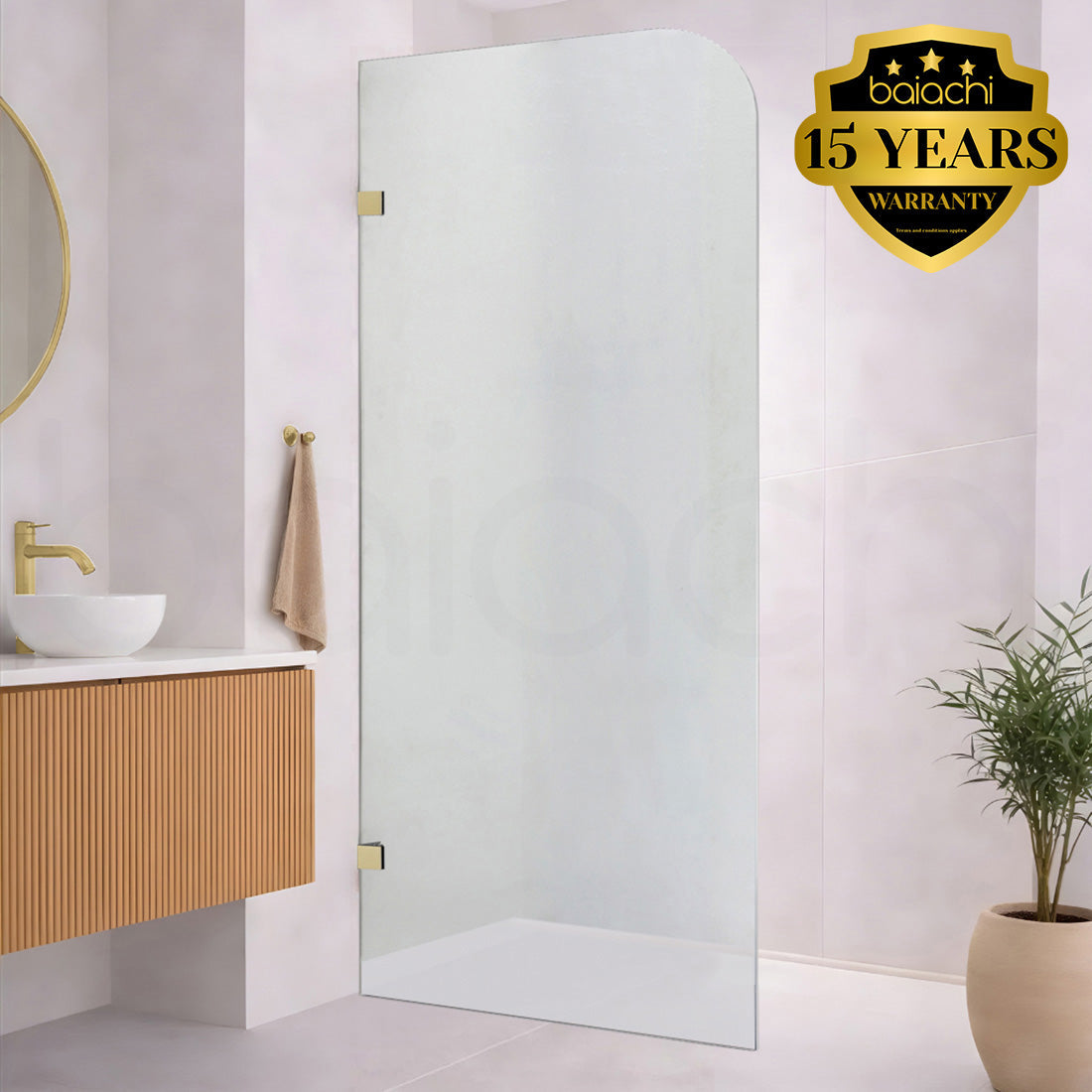 Baiachi 700mm Curved Fixed Panel Shower Screen Brushed Gold