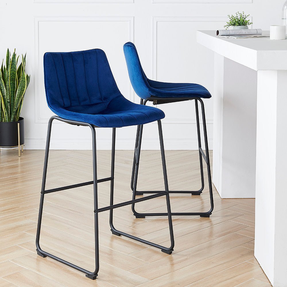 Sutton Set of 2 Barstools with Fluted Back (Blue Velvet) - daals