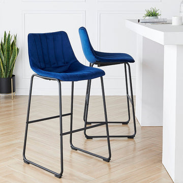 Sutton Set of 2 Barstools with Fluted Back (Blue Velvet) - daals