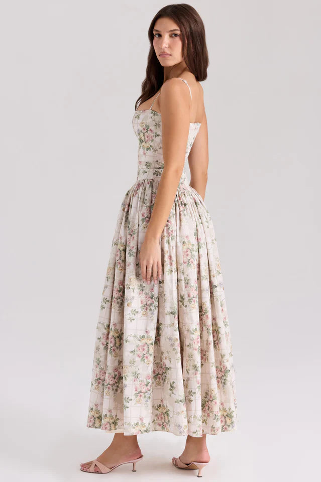 Vintage Rose Print Cotton Midi Sundress