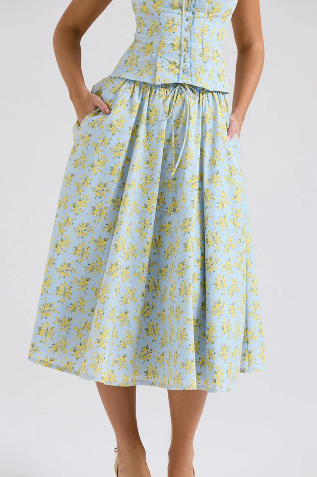 Vintage Floral Print Top + Skirt Set