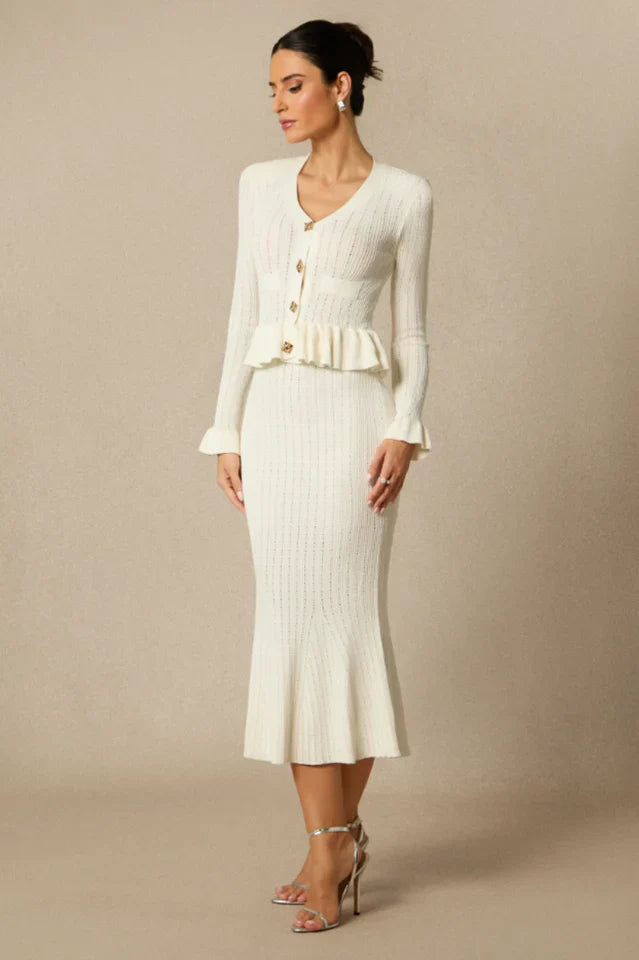Alice Ruffle Ribbed Knit Midi Dress