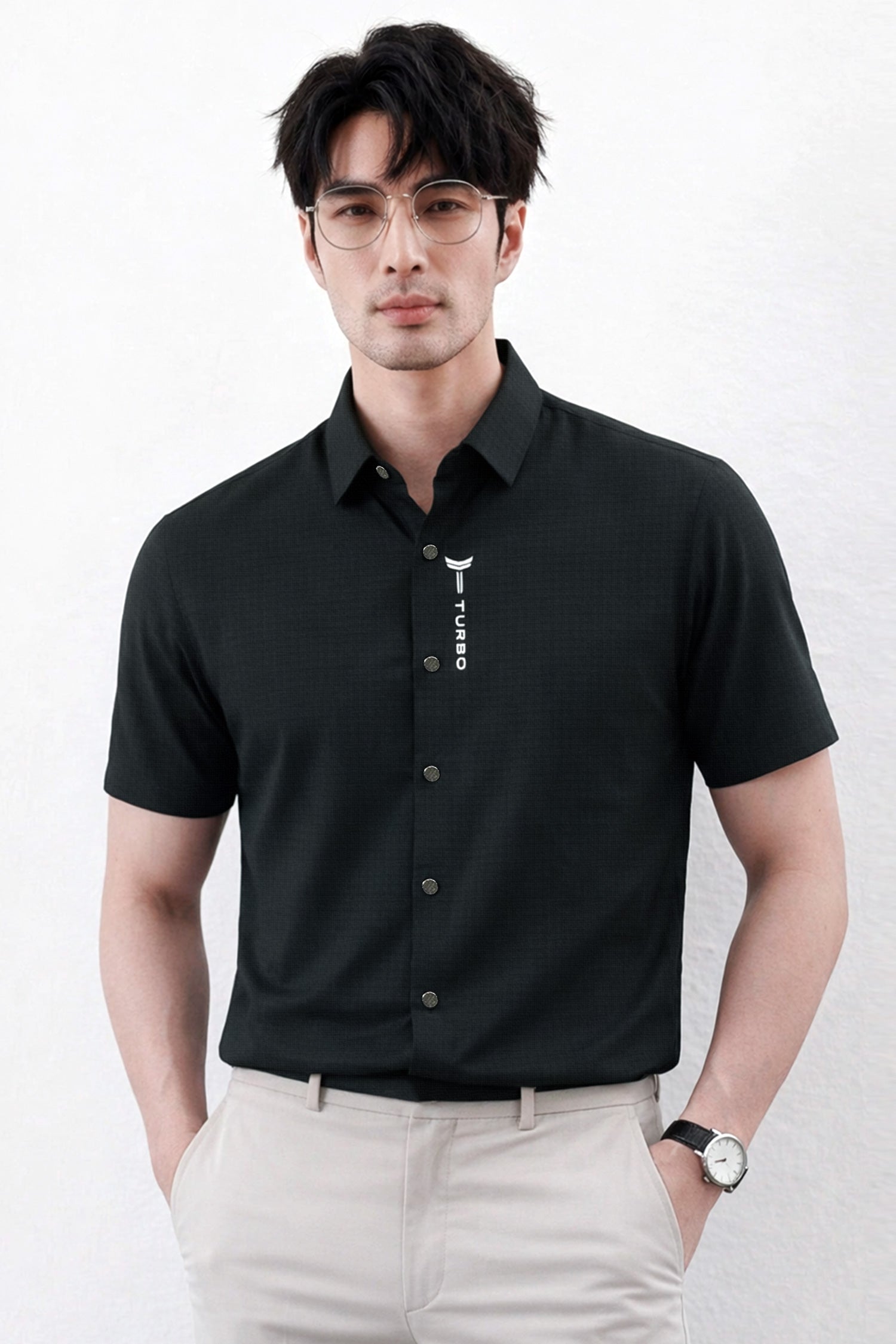 Turbo Waffle Motif Elegant Casual Shirt*
