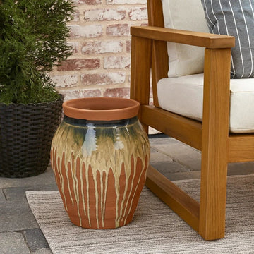 Hino Decorative Vase, Dripping Paint Texture, 13 Inch Brown Ceramic -BM334904