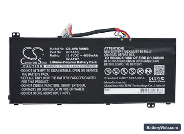Acer Aspire VN7 Replacement Battery, 11.4V, 4600mAh, Li-Polymer 1