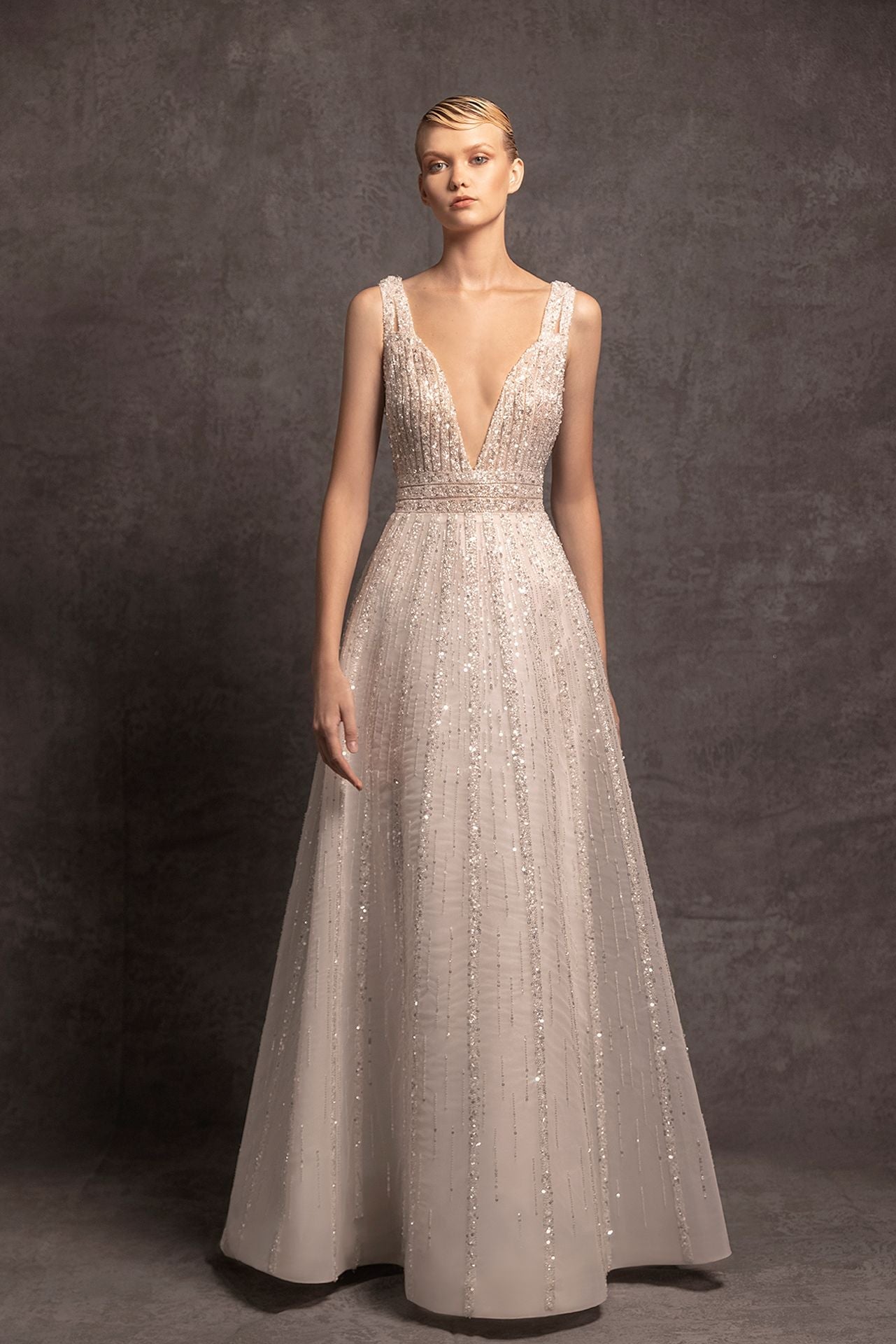 Sleeveless Sequin A-line Wedding Dress