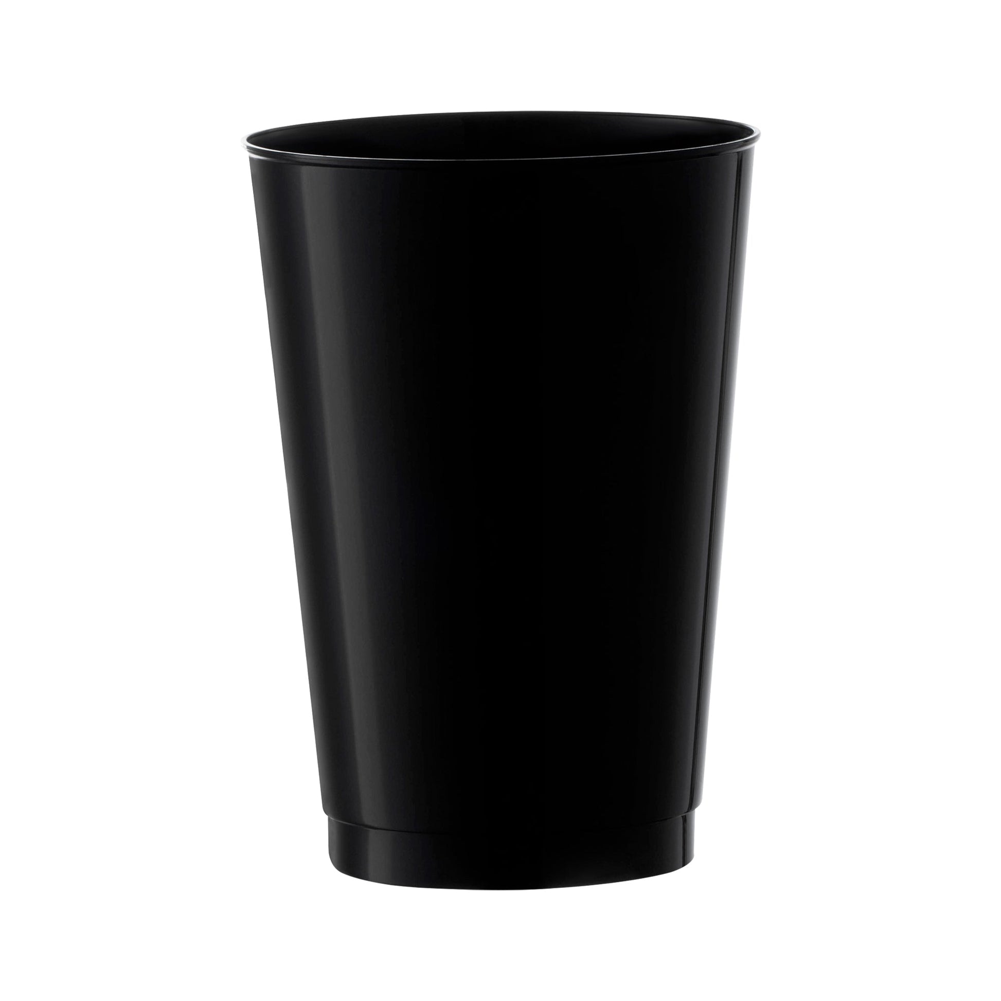 Black plastic tumblers featuring a sleek round shape, 12 oz capacity, and sold in a large 240-pack