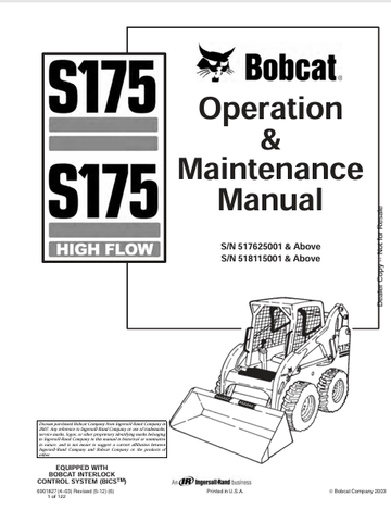 Bobcat S175 Service Operation & Maintenance 6901827 - PDF