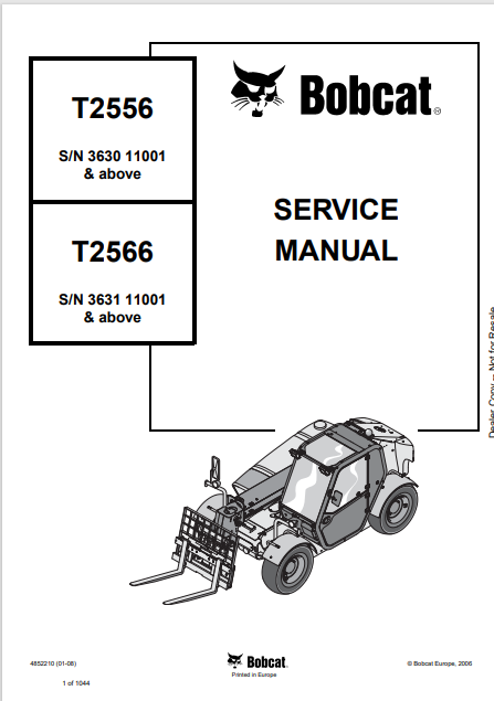 Bobcat T2556, T2566 Service Manual 4852210 - PDF