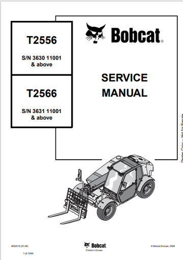Bobcat T2556, T2566 Service Manual 4852210 - PDF