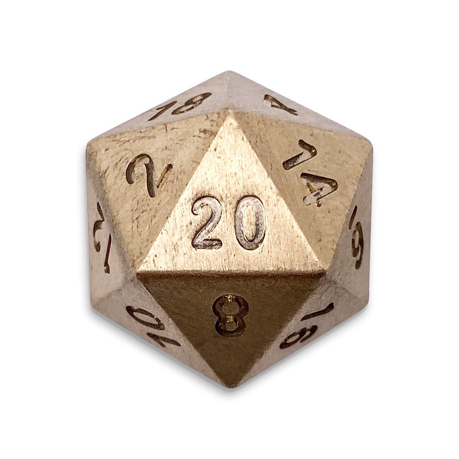 Brass - Single D20 True Metal Dice-Metal Dice-Norse Foundry-Norse Foundry-dungeons & dragons-d&d dice-rpg d20-metal d20-d&d-d20-luxury dice-perfect for tabletop rpgs