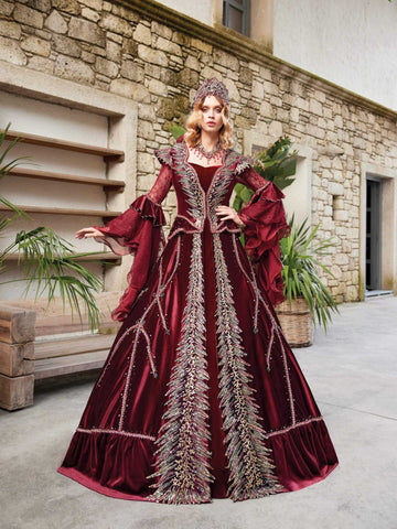 buy best price Elegant Princess Burgundy Long Prom Ball Gown online store