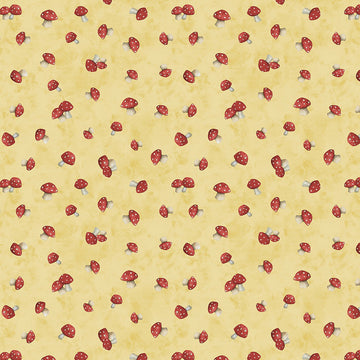 Buzzin My Gnome-iezz Tossed Mushrooms Yellow Susan Winget Wilmington Prints Cotton Fabric