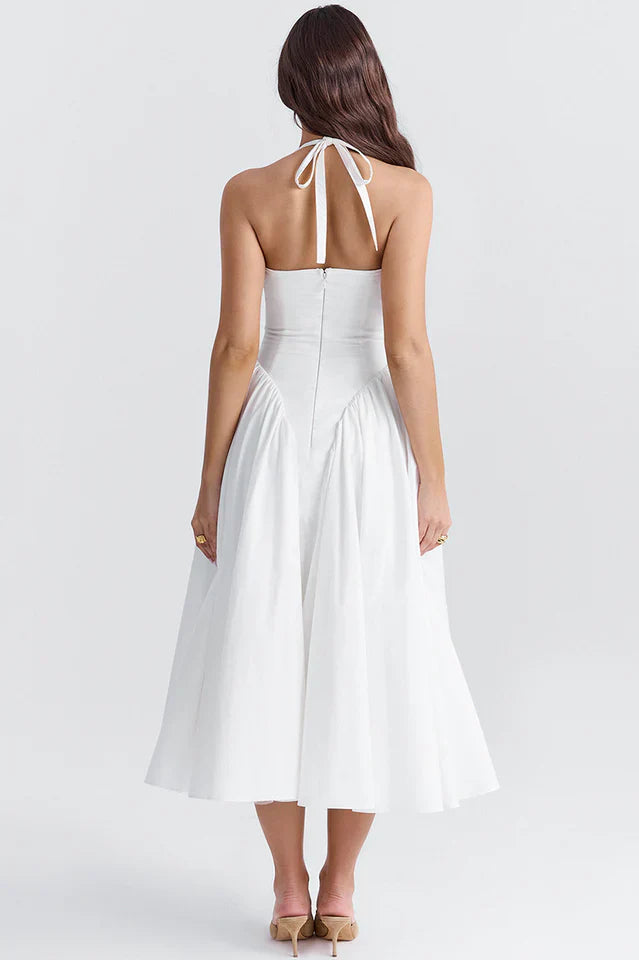 Marilyn White Cotton Halter Midi Sundress