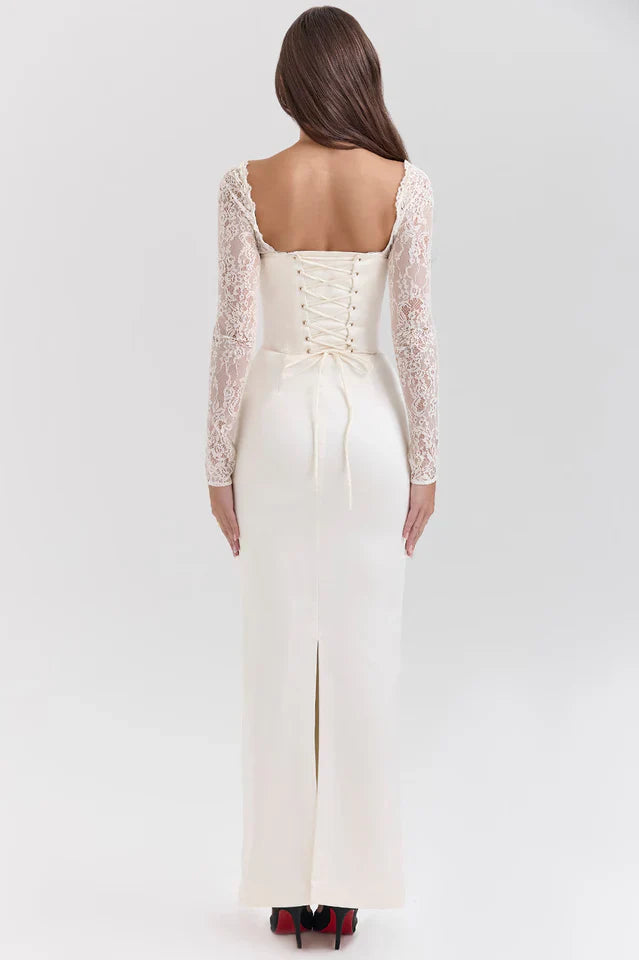 Vintage Ivory Satin Maxi Dress