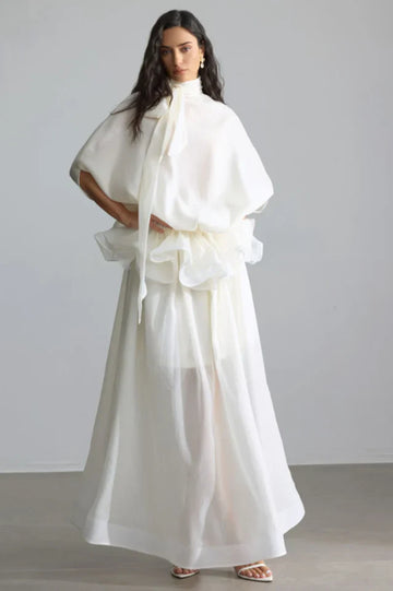 Eliza Tie Neck Semi-Sheer Dress