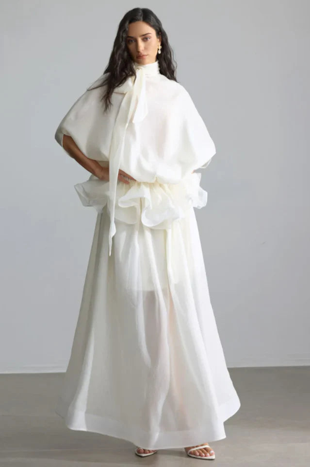 Eliza Tie Neck Semi-Sheer Dress