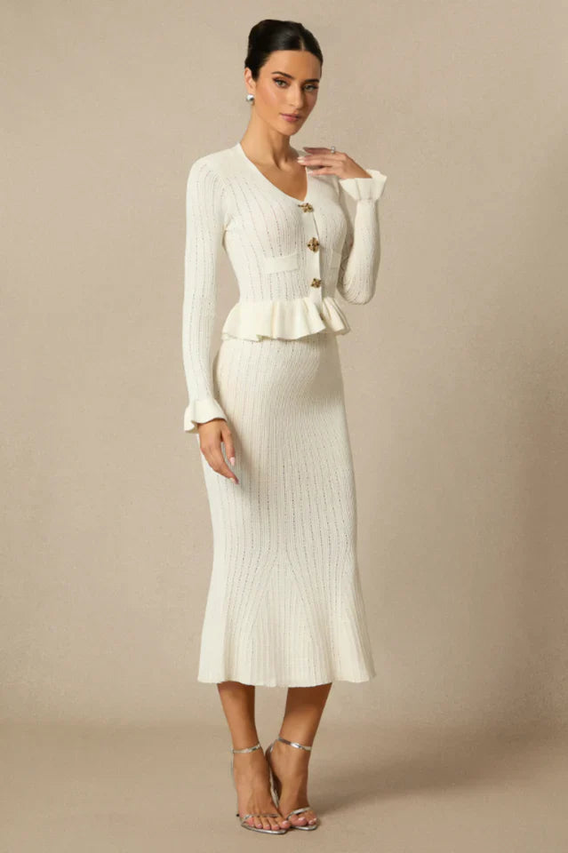 Alice Ruffle Ribbed Knit Midi Dress